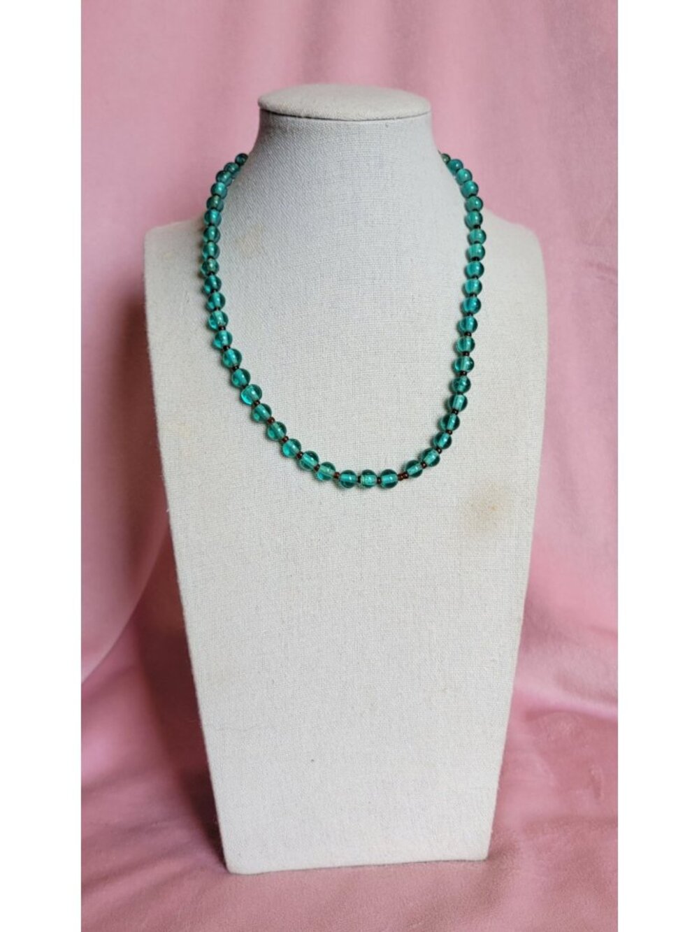 Teal Color Round Glass Beaded Chocker Silver Tone Necklace N1F
